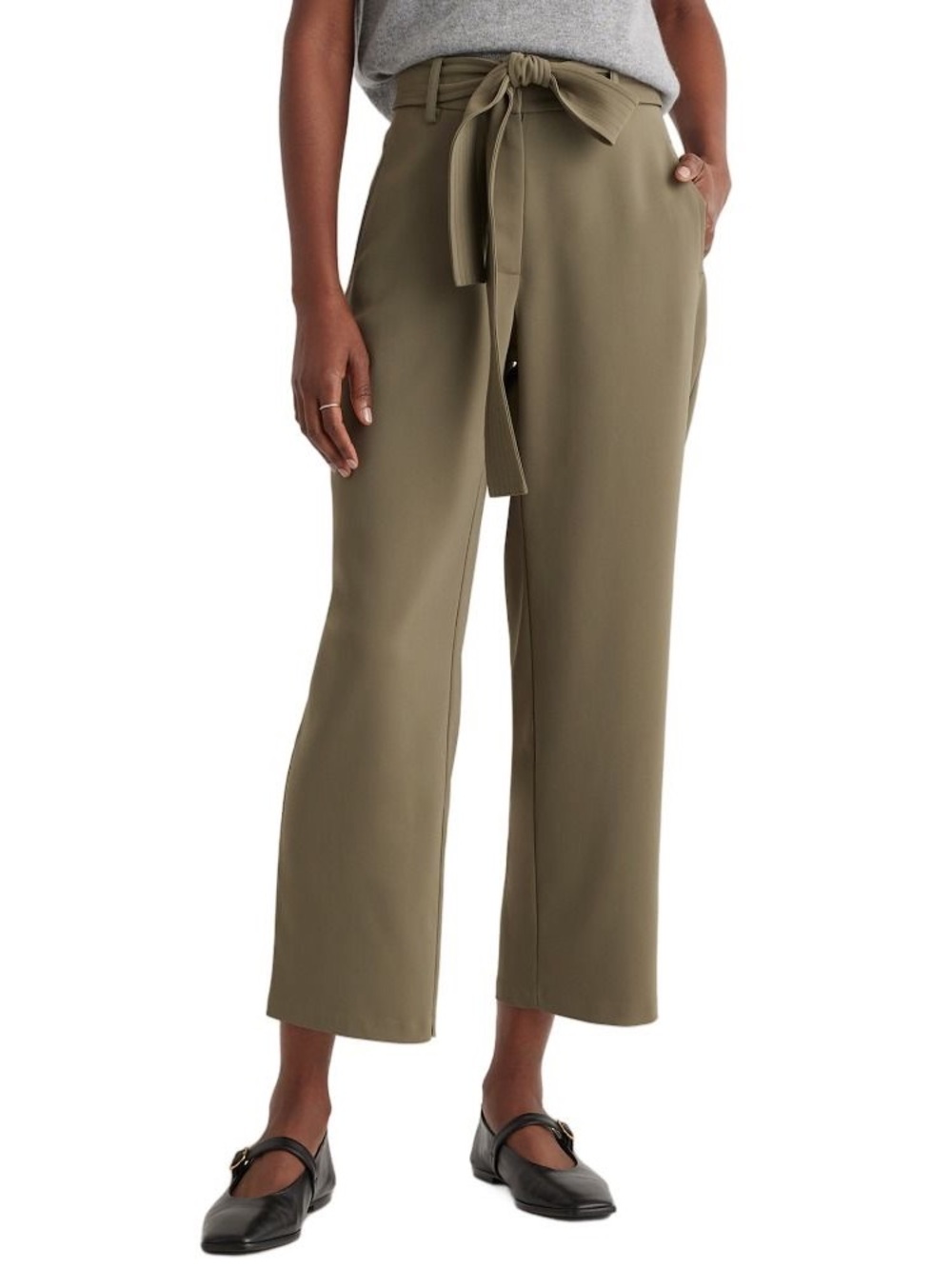 Quince Stretch Crepe Paperbag Pants Olive GREEN Sz 2 NEW